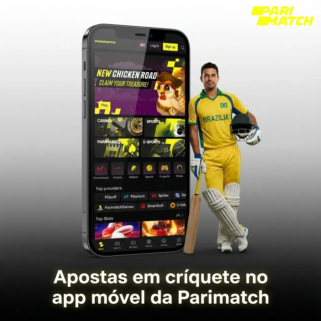 Tela de app Parimatch em português exibindo opções de apostas em críquete, pré‑jogo e ao vivo, em smartphone brasileiro