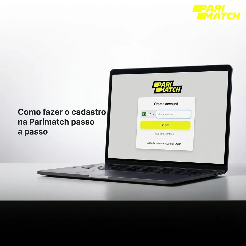 Tela de cadastro Parimatch em português mostrando passo a passo de registro e primeiro depósito em destaque