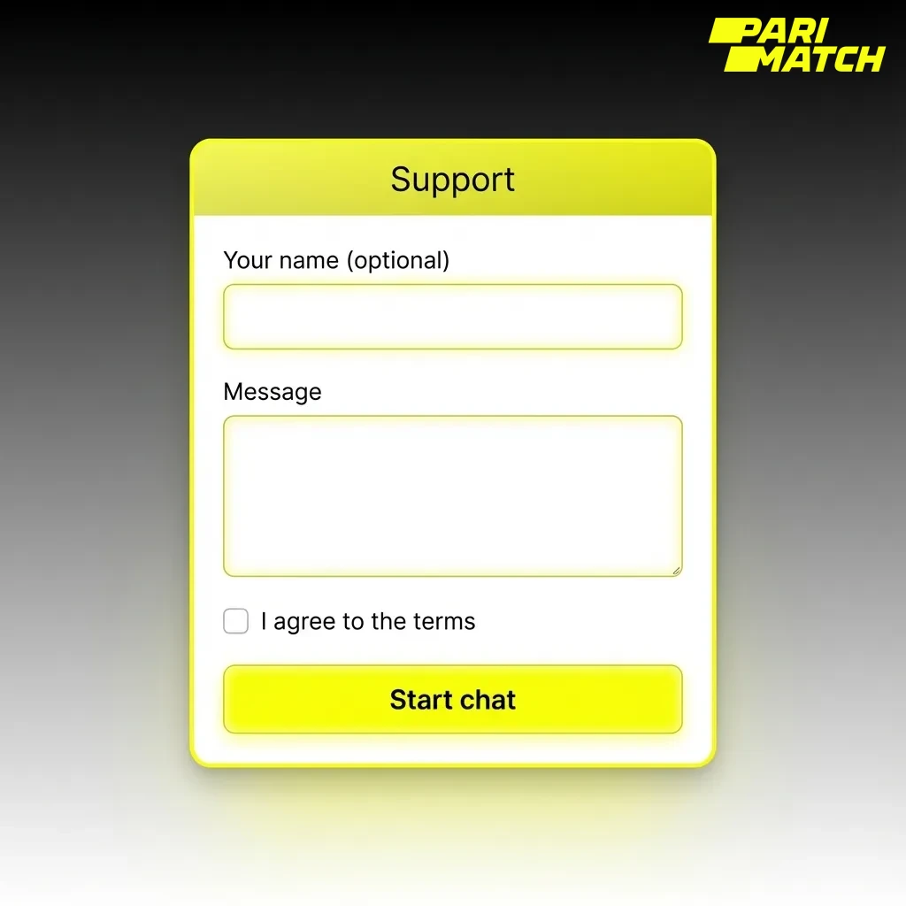 Tela de suporte Parimatch em português com opções de chat ao vivo, e‑mail, formulário de contato e seção de FAQ