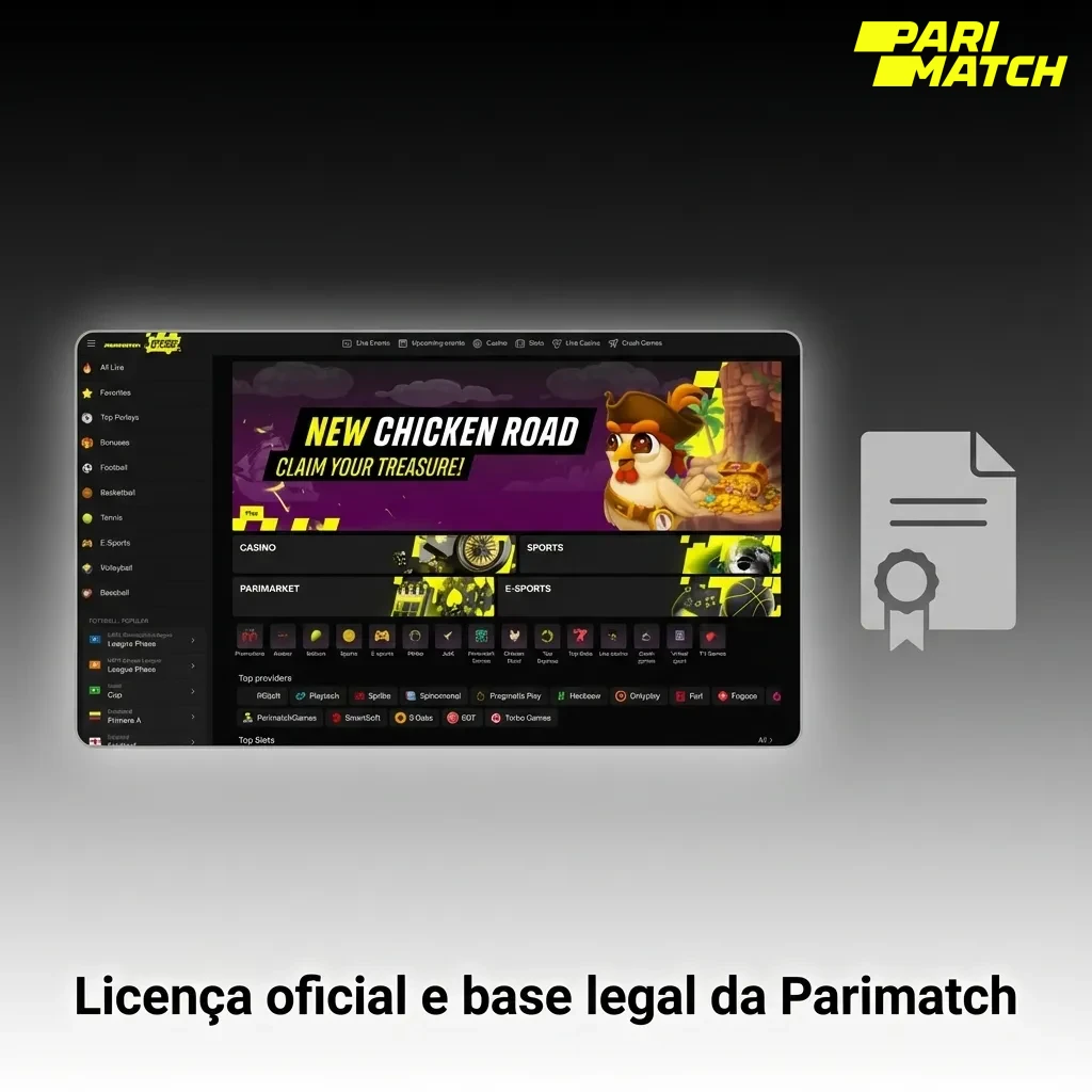 Tela do site Parimatch destacando selo de licença Curaçao eGaming e texto sobre segurança e jogo responsável