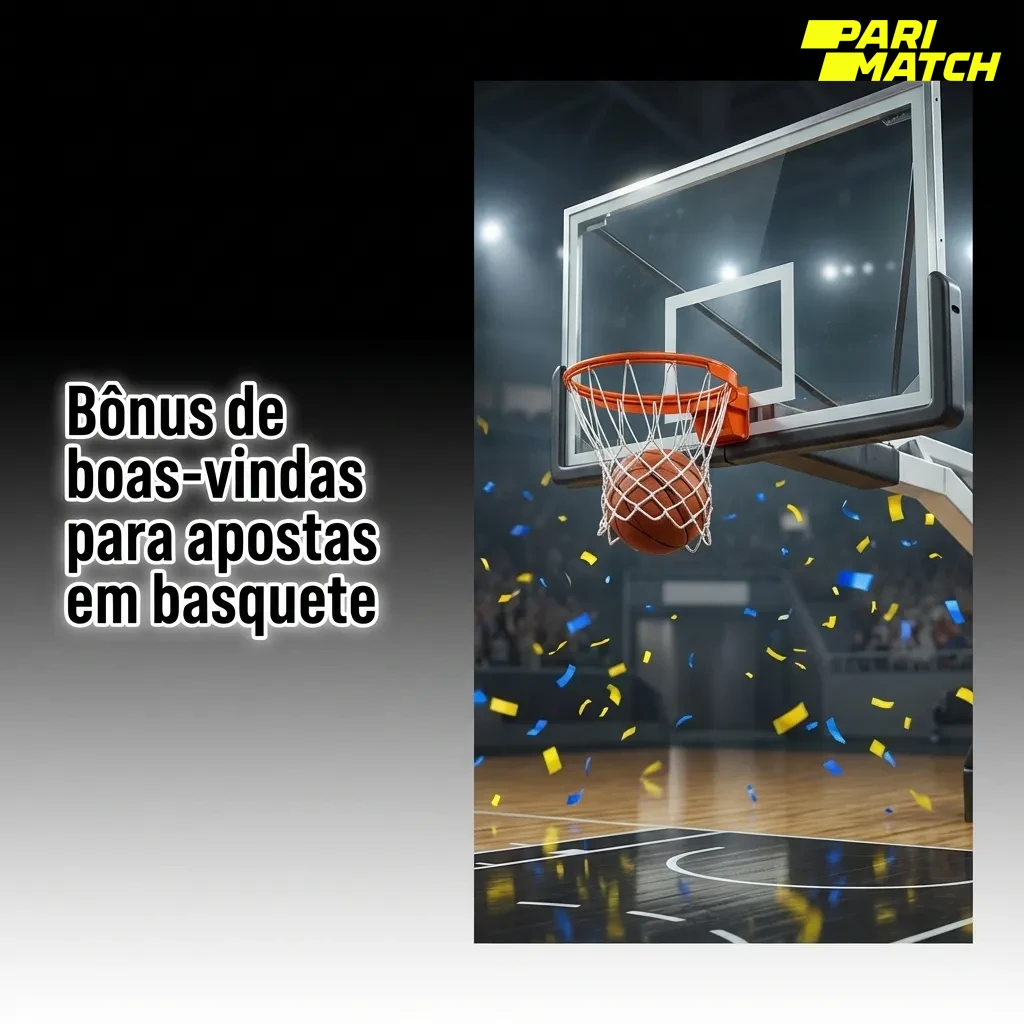 Banner da Parimatch destacando bônus de boas-vindas para apostas em basquete, com bola, quadra e valores em destaque