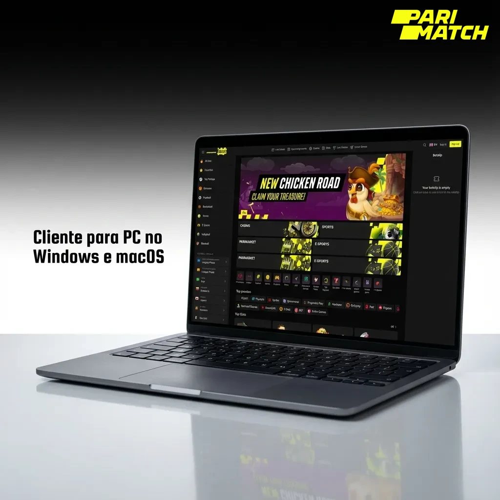 Tela de computador exibindo o site da Parimatch em navegador, em tela cheia, sem aplicativo dedicado para Windows ou macOS