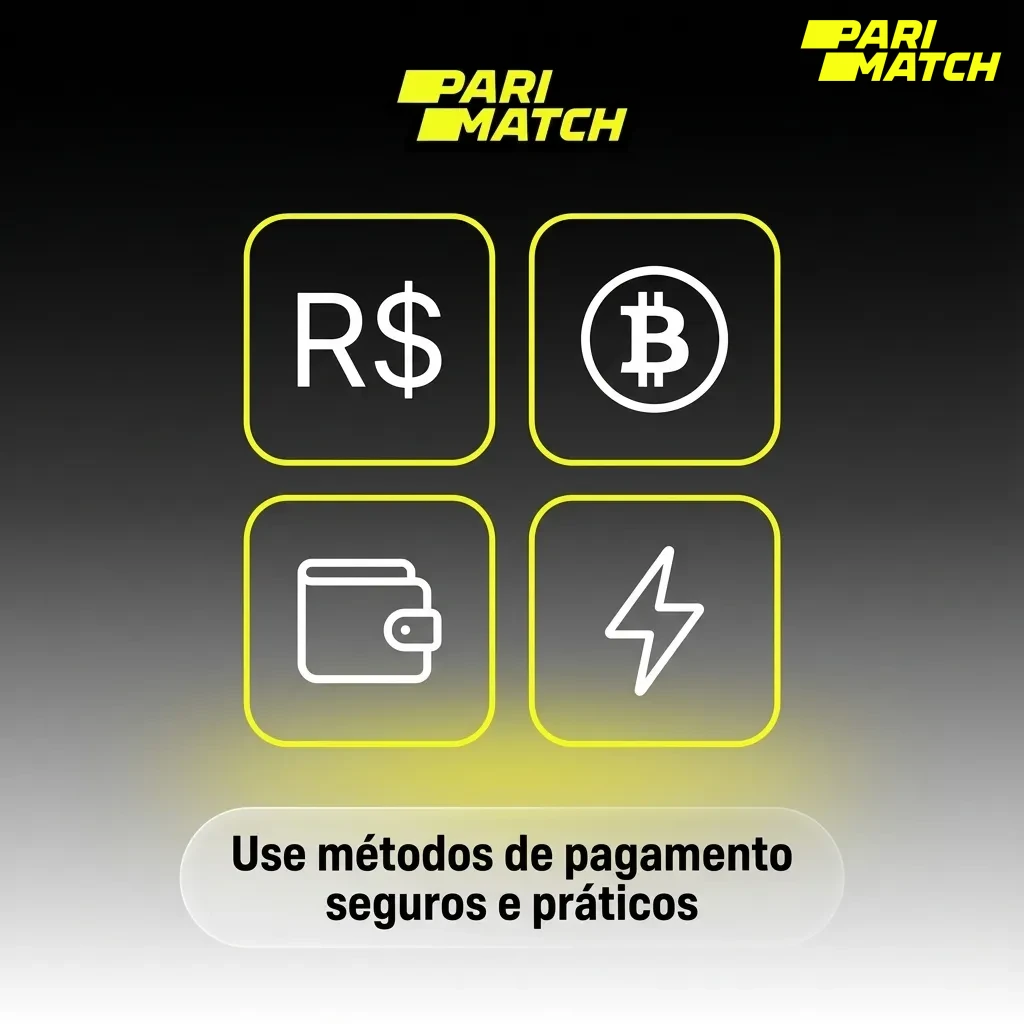 Tela da Parimatch exibindo ícones de Pix, boleto, cartões, transferência bancária e criptomoedas como Bitcoin e Ethereum