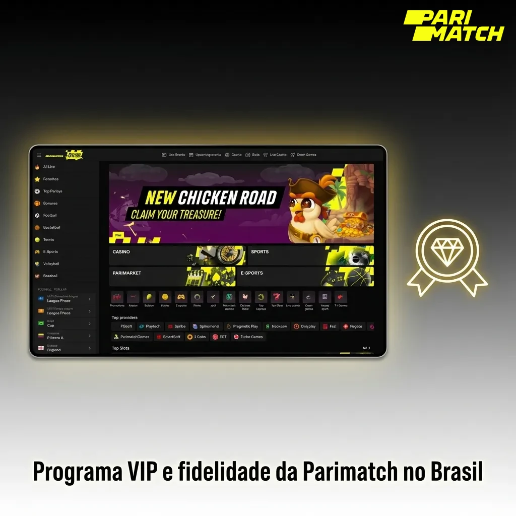 Ilustração do programa VIP Parimatch Brasil com níveis, pontos, cashback, limites altos e benefícios exclusivos