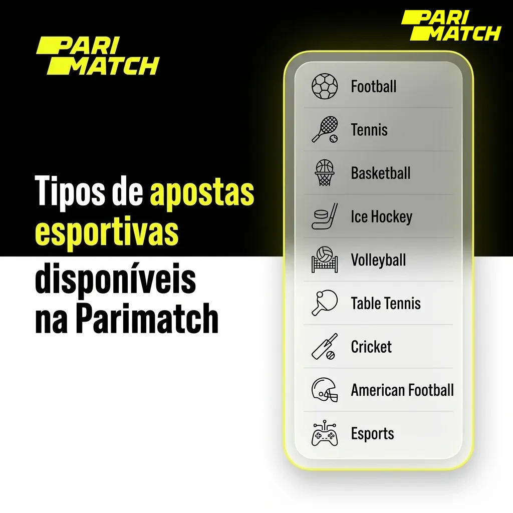 Tela do site Parimatch exibindo tipos de apostas esportivas em futebol, basquete, vôlei, MMA e tênis.